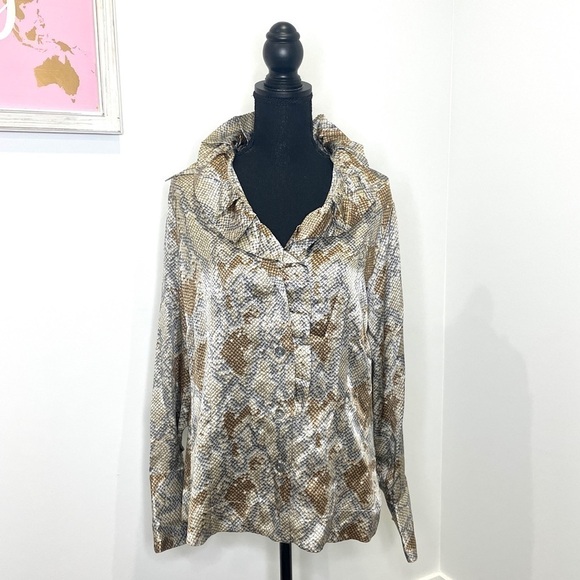 Farinaz Taghavi Snake Print Ruffled Collar Blouse - Picture 1 of 9